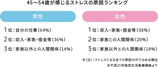 45～54歳が感じるストレスの原因ランキング