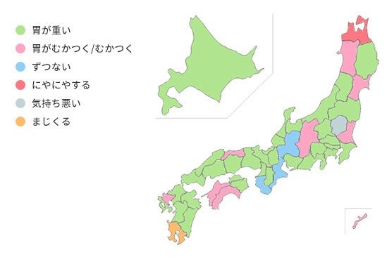 「胃もたれ」を表す方言は?