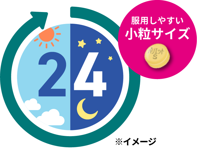 1日1回1錠、 24時間しっかり効く